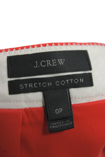 J Crew Women Straight Pencil Skirt Red Mini Zip Cotton Size 0P