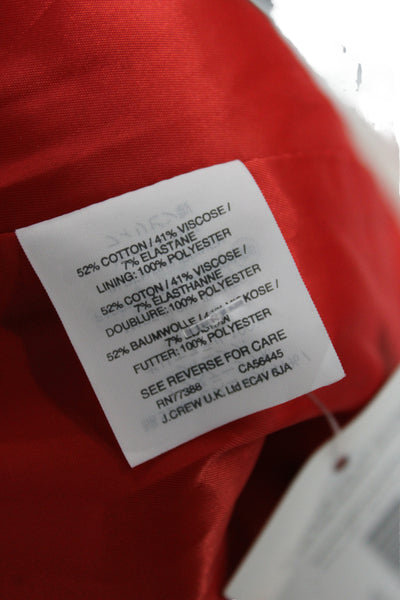 J Crew Women Straight Pencil Skirt Red Mini Zip Cotton Size 0P