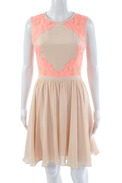 Ted Baker London Women Fit & Flare Beige Floral Sleeveless Dress Size 0