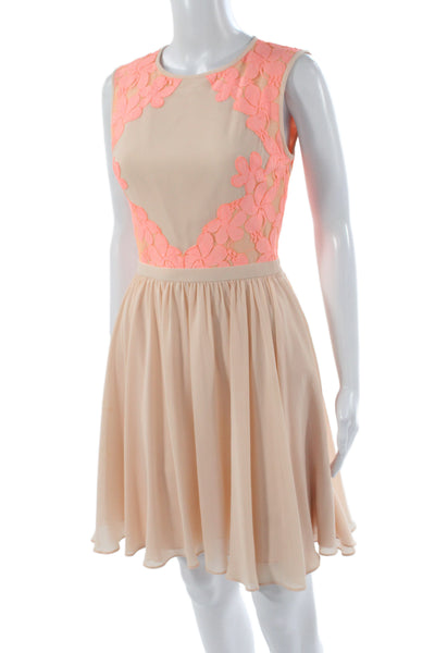 Ted Baker London Women Fit & Flare Beige Floral Sleeveless Dress Size 0