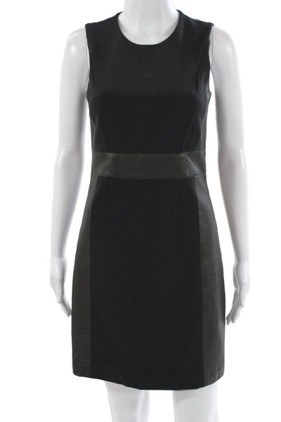 Theory Women Sheath Dress Black Sleeveless Round Neck Zip Mid Calf Nylon Size 2