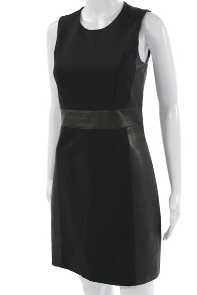 Theory Women Sheath Dress Black Sleeveless Round Neck Zip Mid Calf Nylon Size 2