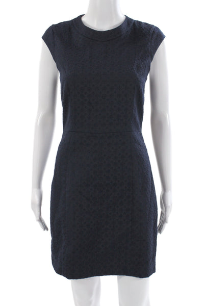 Theory Womens Sheath Dress Blue Sleeveless Geometric Round Neck Short Size 2