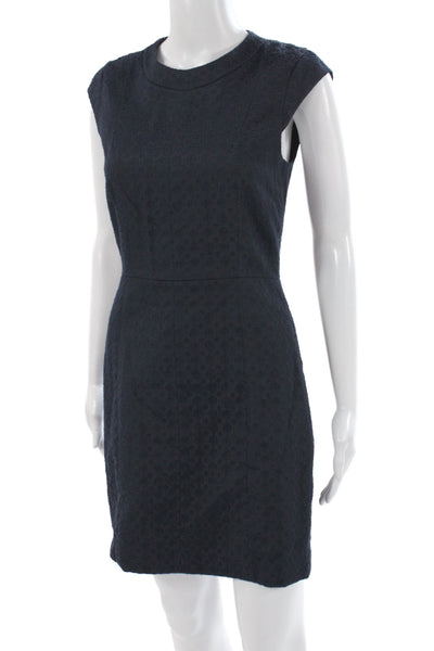 Theory Womens Sheath Dress Blue Sleeveless Geometric Round Neck Short Size 2