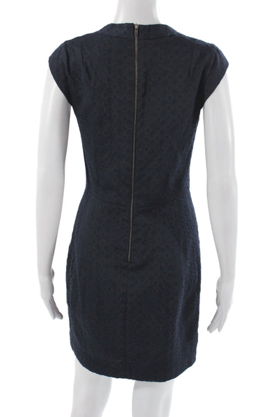 Theory Womens Sheath Dress Blue Sleeveless Geometric Round Neck Short Size 2