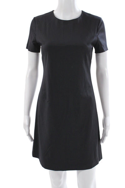 Theory Womens Shift Dress Black Virgin Wool Short Sleeve Round Neck Size 2