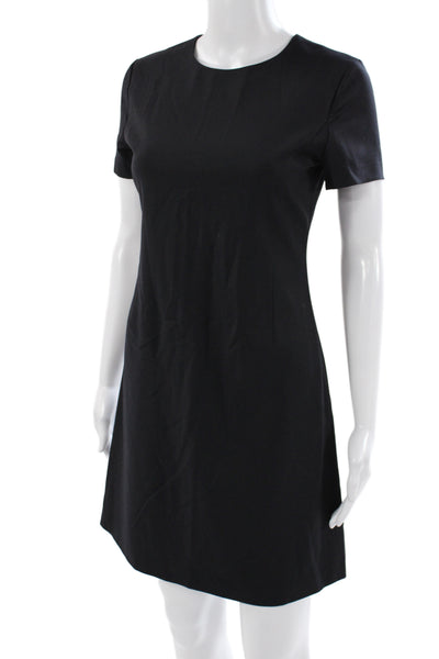 Theory Womens Shift Dress Black Virgin Wool Short Sleeve Round Neck Size 2