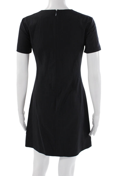 Theory Womens Shift Dress Black Virgin Wool Short Sleeve Round Neck Size 2