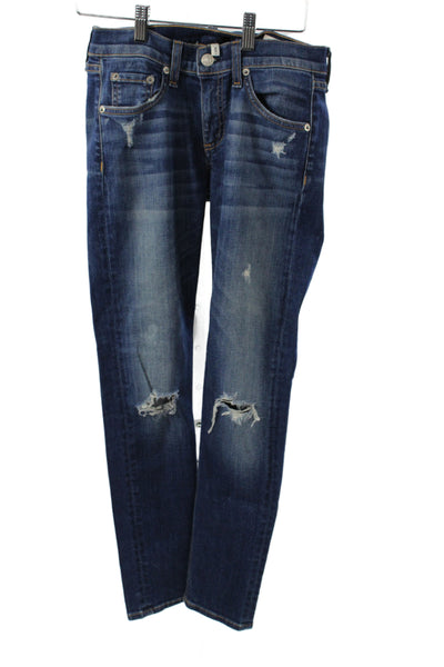 Rag & Bone Womens Skinny Jeans Blue Mid Rise Button Cotton Size 26