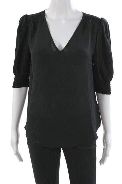 Joie Womens Black Silk V-Neck 3/4 Sleeve Basic Blouse Size S