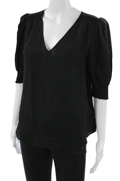 Joie Womens Black Silk V-Neck 3/4 Sleeve Basic Blouse Size S