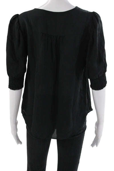 Joie Womens Black Silk V-Neck 3/4 Sleeve Basic Blouse Size S