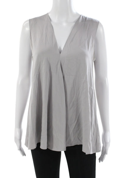 Theory Womens Basic V-Neck Silk Tank Gray Size M
