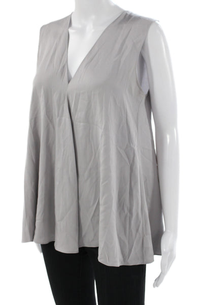 Theory Womens Basic V-Neck Silk Tank Gray Size M