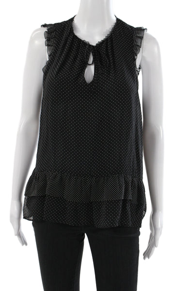 Joie Women Tunic Blouse Sleeveless Silk Black Polka Dot Round Neck Tie Size S