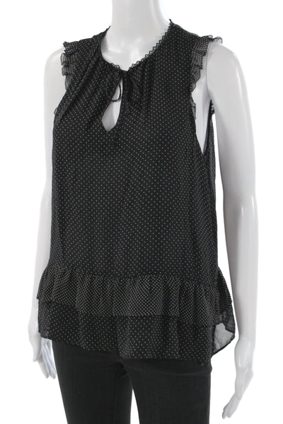 Joie Women Tunic Blouse Sleeveless Silk Black Polka Dot Round Neck Tie Size S