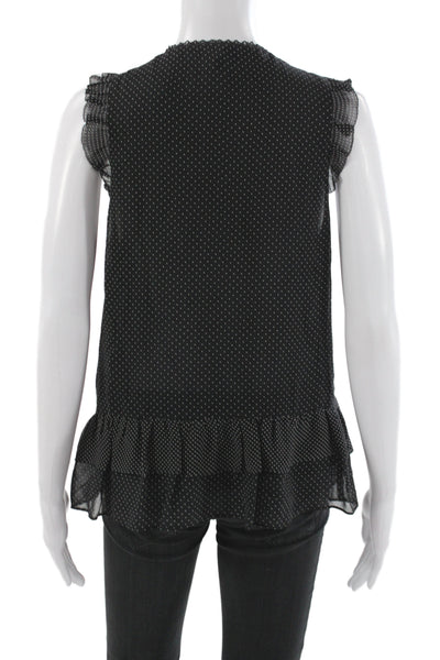 Joie Women Tunic Blouse Sleeveless Silk Black Polka Dot Round Neck Tie Size S