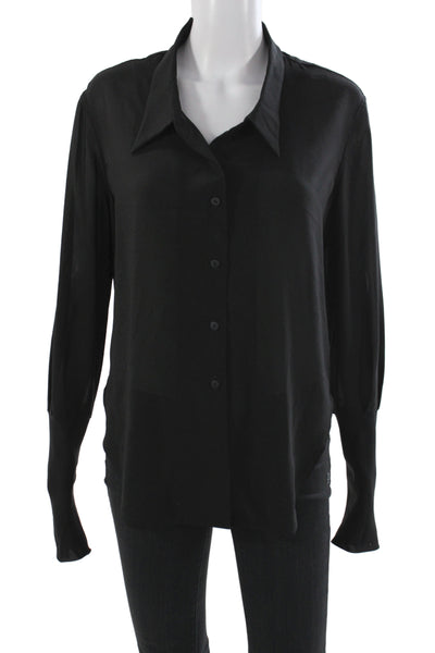 Theyskens Theory Women Black Collar Long Sleeve Button Cuff Basic Blouse Size PP