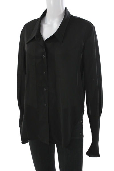 Theyskens Theory Women Black Collar Long Sleeve Button Cuff Basic Blouse Size PP