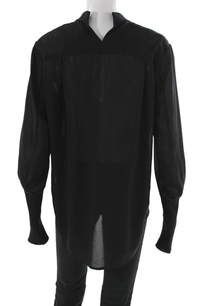 Theyskens Theory Women Black Collar Long Sleeve Button Cuff Basic Blouse Size PP