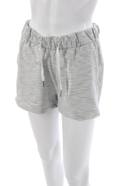 Lululemon Women Athletic Striped Gray Shorts Drawstring Nylon Size 6