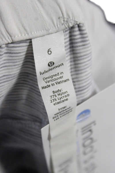 Lululemon Women Athletic Striped Gray Shorts Drawstring Nylon Size 6