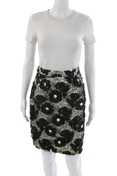 Joanna Mastroianni Womens Straight Pencil Lace Floral Skirt Black Zip Size 6