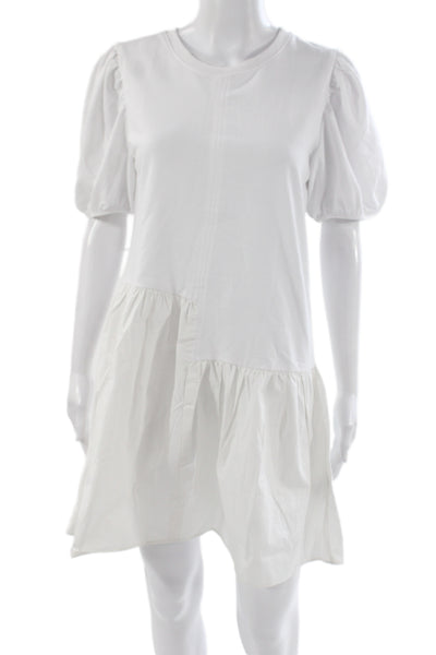 English Factory Women Mini Dress White Crew Neck Short Sleeve Polyester Size S