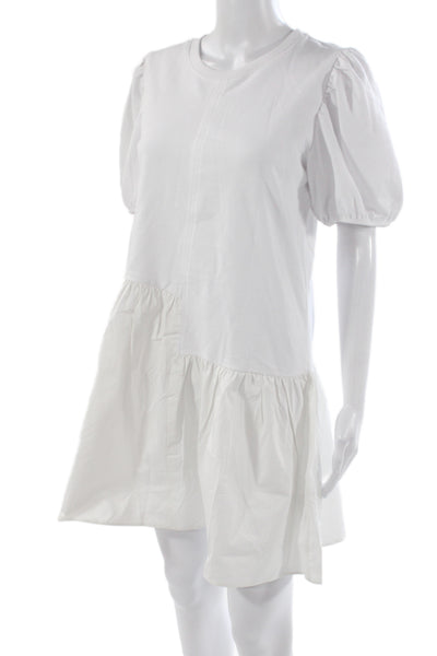 English Factory Women Mini Dress White Crew Neck Short Sleeve Polyester Size S