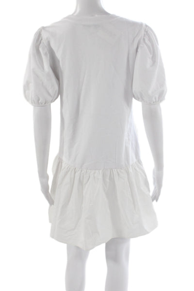English Factory Women Mini Dress White Crew Neck Short Sleeve Polyester Size S