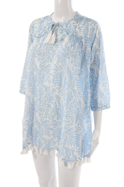 Roller Rabbit Women Blue Cotton Tunic 3/4 Sleeve Round Neck Size XS