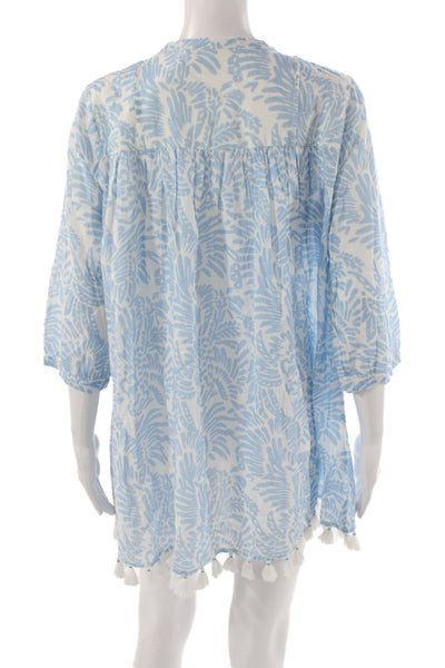 Roller Rabbit Women Blue Cotton Tunic 3/4 Sleeve Round Neck Size XS