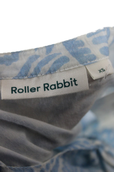 Roller Rabbit Women Blue Cotton Tunic 3/4 Sleeve Round Neck Size XS