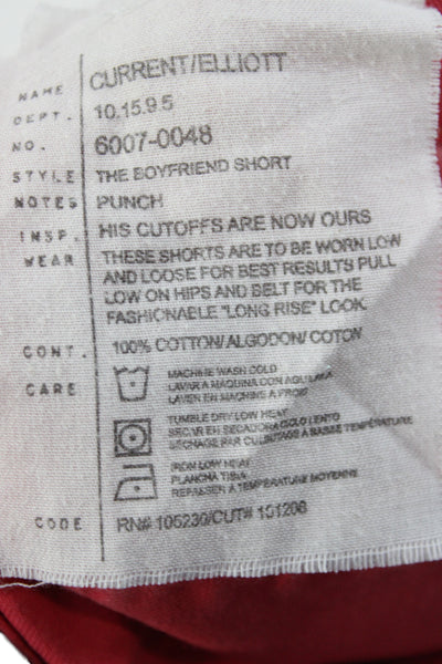 Current/Elliott Womens Boyfriend Shorts Red Cotton Button Size 26