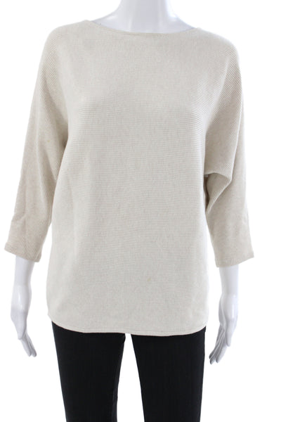 R Label Women Pullover Sweater Boat Neck 3/4 Sleeve Beige 34% Cotton Size S