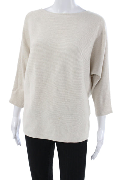 R Label Women Pullover Sweater Boat Neck 3/4 Sleeve Beige 34% Cotton Size S