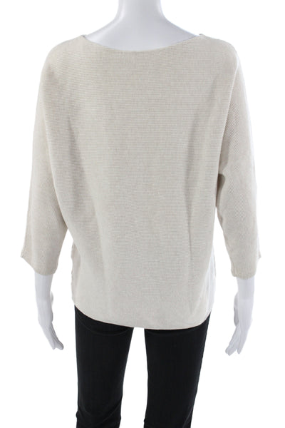 R Label Women Pullover Sweater Boat Neck 3/4 Sleeve Beige 34% Cotton Size S