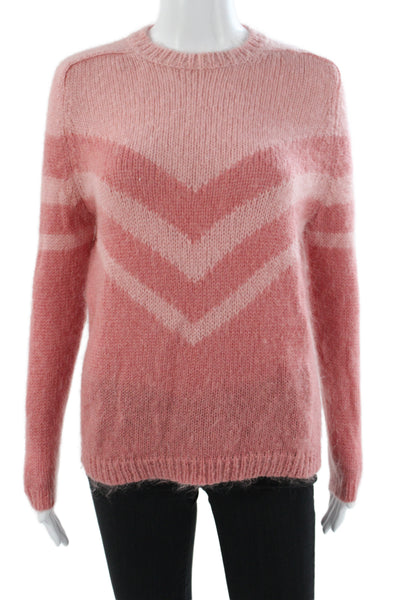 La Maille Sezane Women Pullover Pink Chevron Crew Neck Long Sleeve Size S