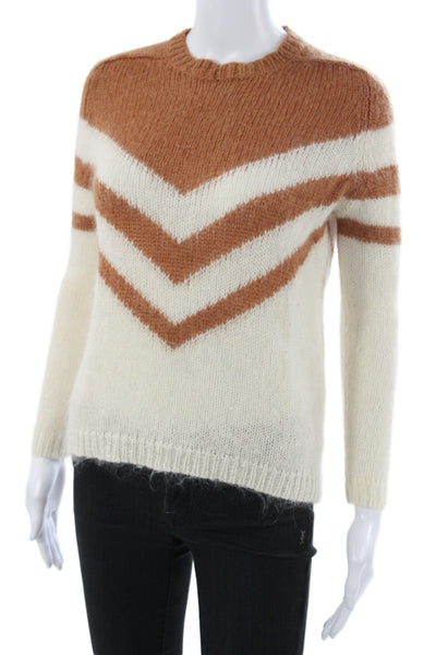 La Maille Sezane Womens Pullover Chevron Crew Long Sleeve Brown Size XS