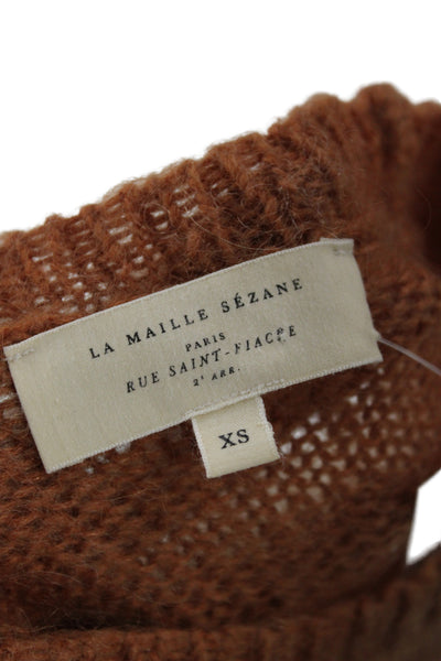 La Maille Sezane Womens Pullover Chevron Crew Long Sleeve Brown Size XS