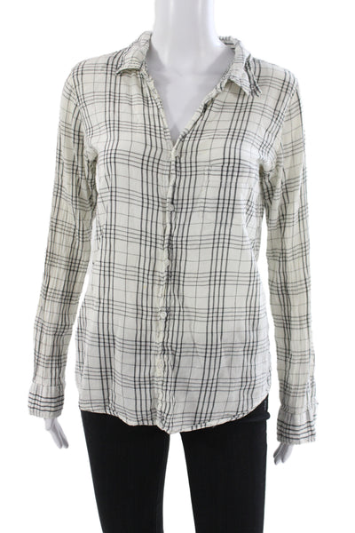 Sundry Womens Plaid Collared Button-Up Top Black Long Sleeve Casual Fall Size S