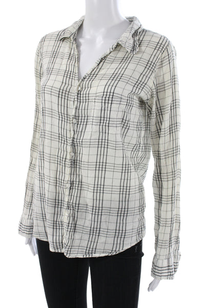 Sundry Womens Plaid Collared Button-Up Top Black Long Sleeve Casual Fall Size S