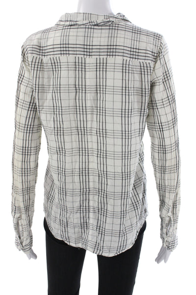 Sundry Womens Plaid Collared Button-Up Top Black Long Sleeve Casual Fall Size S