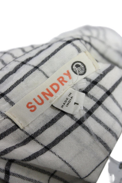 Sundry Womens Plaid Collared Button-Up Top Black Long Sleeve Casual Fall Size S