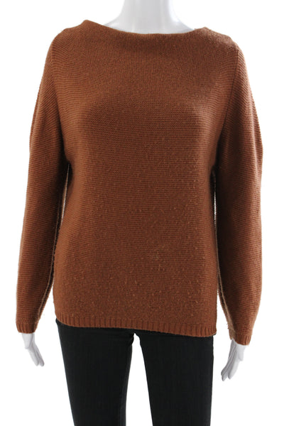 R Label Women Brown Wool Boat Neck Pullover Sweater Long Sleeve Size S