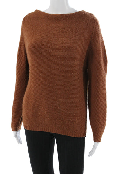 R Label Women Brown Wool Boat Neck Pullover Sweater Long Sleeve Size S