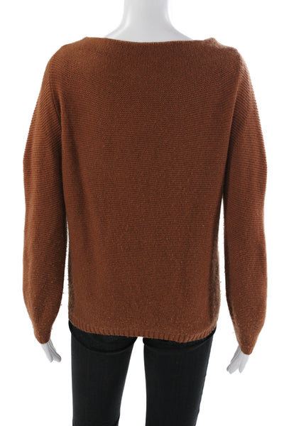 R Label Women Brown Wool Boat Neck Pullover Sweater Long Sleeve Size S