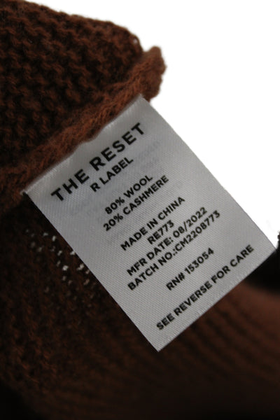 R Label Women Brown Wool Boat Neck Pullover Sweater Long Sleeve Size S