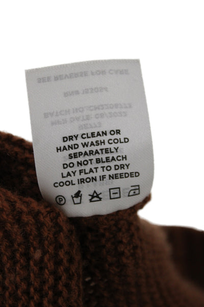 R Label Women Brown Wool Boat Neck Pullover Sweater Long Sleeve Size S