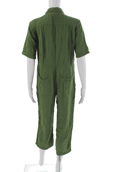 Velvet Womens Green Cotton Collared Short Sleeve Jumpsuit Button Size S